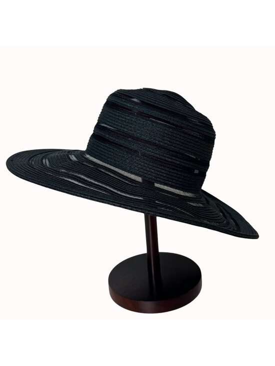 Black Wide Brim Sun Hat Mesh Stripe Lightweight Beach Travel Euro Summer Resort main image 5